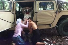 Actual Arab Hookers Sucking GI Dick Together On Base POV