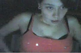Brunette bitch flashing her titties on webcam