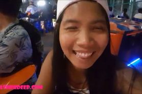Asian thai teen Heather Deep playing roller coaster and give blowjob deepthroat throat pie swallow