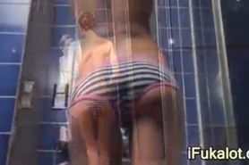 tight naked brunet in bathroom
