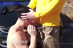 Hot fit guy gets jacked off outdoors