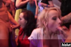 Girls at a party suck on cocks