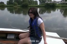 Cute brunette Czech girl pussy pounded on the boat for cash