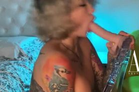 Tattoed Latina giving a Messy Sloppy Deepthroat