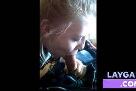 Blonde college girl gives a nice blowjob