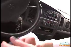 Oral Amber handjob cock in a car