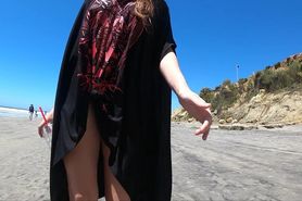 Teaser: I Go Bottomless and the Beach and let my Pussy Peek Out (In Slomo)