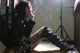 Cute Tatooed Teen Punk Sarah Smoking on Stairs