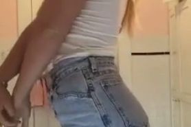 Cute Blonde Wetting her Jeans for Fun
