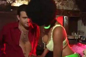 Frenck black girl dressed in disco with 2 guys