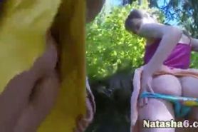 two sexy lezzies in deep forest - video 8