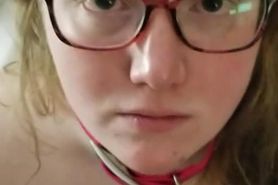 18 Year Old Slut Takes Body Writing & Leash Before First Time Eating Ass
