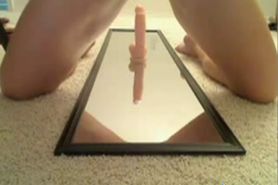 Riding dildo with my hairy pussy on a mirror
