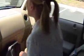 Daughter blows dad in the truck.