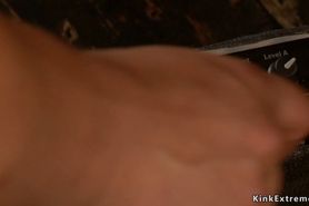 Slut in back arch bondage gets waxed