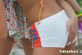 lezzies fingering pussies on beach - video 1