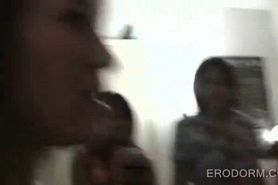 Coeds playing dress up and fucking at dorm room sex party