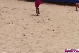 Sexy ladies on the beach gets free volleyball coaching for sex