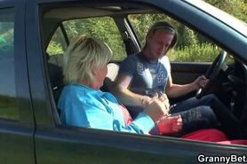 GRANNYBET - He picks up hitchhiking old granny