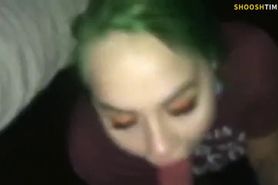 Amateur Teen Slut with Green Hair Sucking and Fucking outside