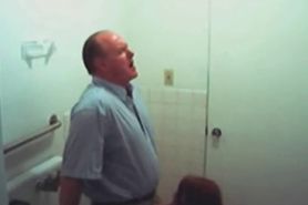 Older guy getting blowjob by teen girl on toilet
