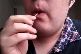 Russian gay teen sucking and playing with popsicle made of his own cum
