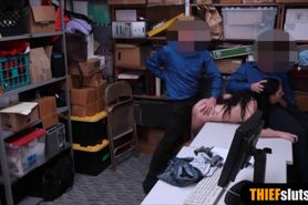 Teen thief punish fucked by two corrupt security guards