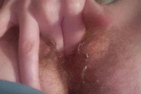 Babysitter plays with hairy pussy and finger fucks self to orgasm