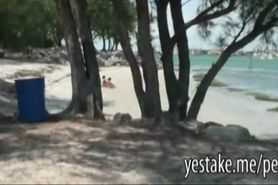 Two girlfriends on beach spied on by guy and they suck his dick