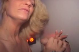 Blonde Draining Strangers Dick Through Glory Hole In The Wall