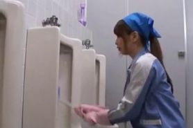 Asian maintenance lady cleans wrong part6