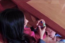 Emily Willis gets her pussy licked and fucked under the table whilst solving a Rubik’s cube