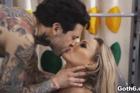 Small Hands burst cum on Isabelles tattoed body