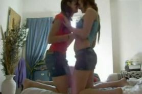 Two hot homemade teens kissing in their thongs
