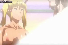 Two busty anime babes licking dick