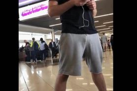bulge in public in the airport Xposed