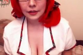 solo redhead in glasses with big tits