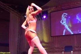 Skinny teen doll dancing naked on stage