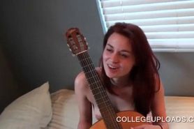 Topless college redhead sucking dick in bed