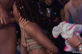Hot ebony slave fucked in Spanish nightclub
