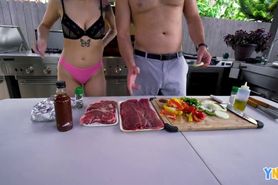 YNGR - Teen Gets Her Pussy Stuffed With Meat At A Bbq