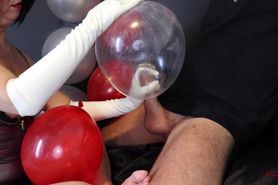 condom balloon handjob with long latex gloves, cum in and on balloons cumplay (special request)
