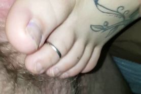 foot rubbing dick cum