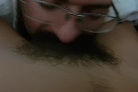 Getting licked in my hairy teen bush before his wife gets home