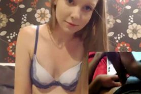 Cute tiny teen is scared of huge dick on webcam - video 1