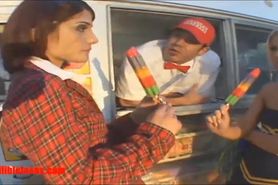icecream truck cheerleader and school girl share dick and cream and pussy