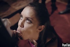 Sexy latina slut sucks big cock before pussy fucking