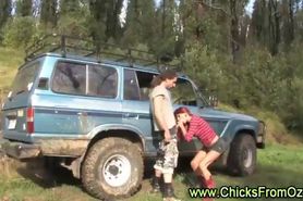 Aussie amateur girl gives boyfriend outdoor blowjob