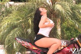 Aria Giovanni gets naked on sport bike in the sun