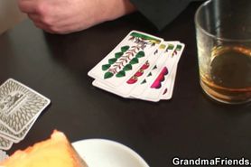 Threesome sex with old woman after strip poker